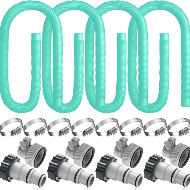 EBOOT 4 Set Pool Pump Hose for Above Ground, 1.5 Inch x 59" Replacement Filter Hose with 8 Clamps and 8 Adapters for Swimming Pool Compatible Accessories(Lake Green)