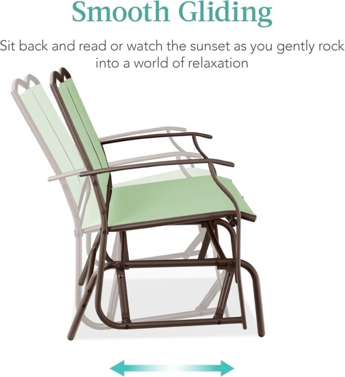 Best Choice Products 2-Person Outdoor Patio Swing Glider Steel Bench Loveseat Rocker for Deck, Porch w/Textilene Fabric, Steel Frame - Sage Green/Brown - Image 4