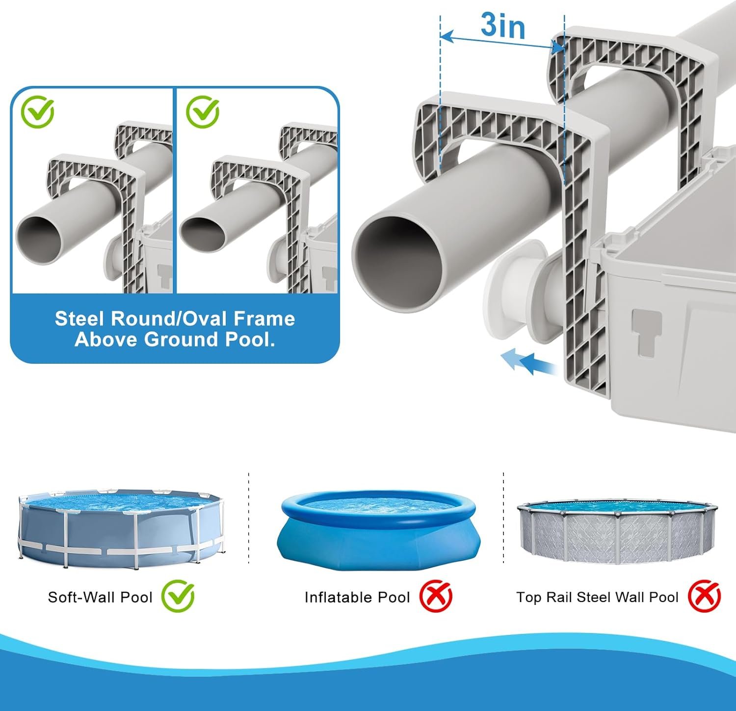 【2025 Upgrade】 2 Sets Poolside Storage Basket with Cup Holders, Above Ground Pool Accessories, Swimming Pool Storage Basket 3-in-1 Functionality, Fits 3 Inch or Less Top Rail ( Beige, 2Pcs ) - Image 4