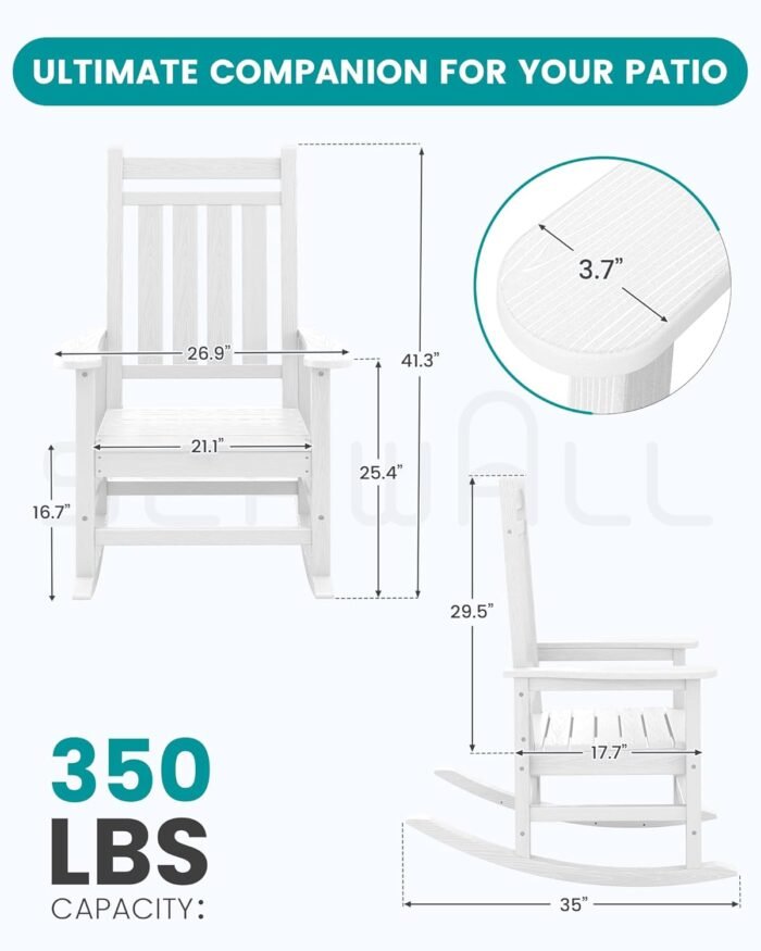 SEWALL Oversized Outdoor Rocking Chair Set of 4, HDPE Rocking Chair for Adults, Patio Rocking Chairs for Porch, White - Image 3