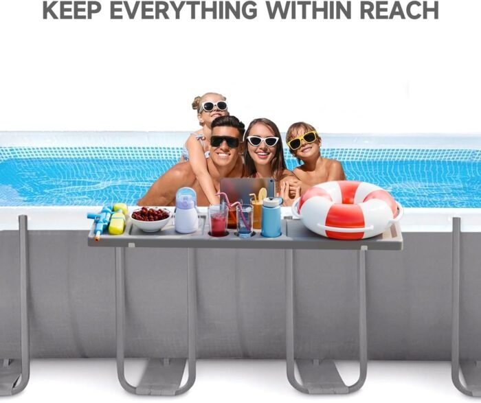 Above Ground Pool Bar Table, 2 in1 Poolside Drink Holder with 5 Cup Holders, Must Have Swimming Pool Accessories for Adults, Portable Swim Up Bar, 47×11in - Image 2