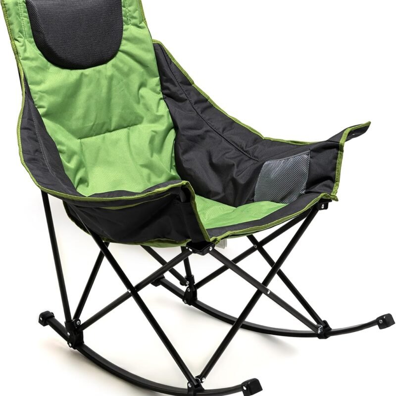 SUNNYFEEL Oversized Rocking Camping Chair, Fully Padded Patio Chair with Side Pocket, High Back Portable Lawn Recliner with Headrest, Outdoor Camp Rocker Chairs for Adults Heavy Duty 500 LBS