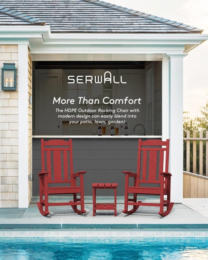 SERWALL HDPE Rocking Chair Set of 2, All Weather Patio Rocking Chair, HDPE Poly Rocking Chair for Adults, Heavy Duty Front Porch Rocker, Red - Image 8