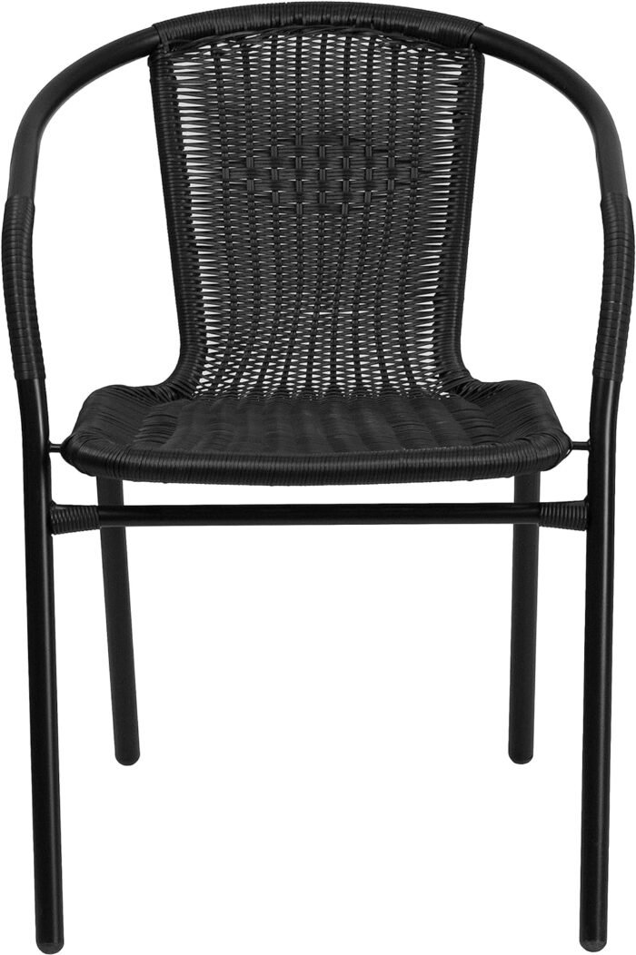 Flash Furniture Lila Modern Rattan Indoor/Outdoor Stackable Dining Chairs, Stacking Rattan Bistro Chairs for Patio or Restaurant, Set of 4, Black - Image 10