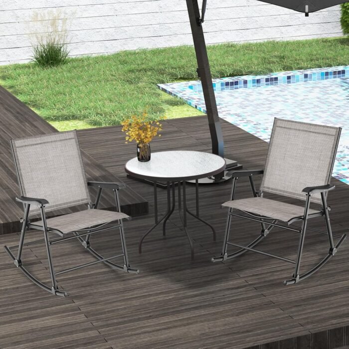 Tangkula Folding Rocking Chairs Set of 2, Patio Rockers with Breathable Seat Fabric & Sturdy Metal Frame, Smooth Rocking Motion, Heavy-Duty Outdoor Rocker for Backyard, Front Porch - Image 4