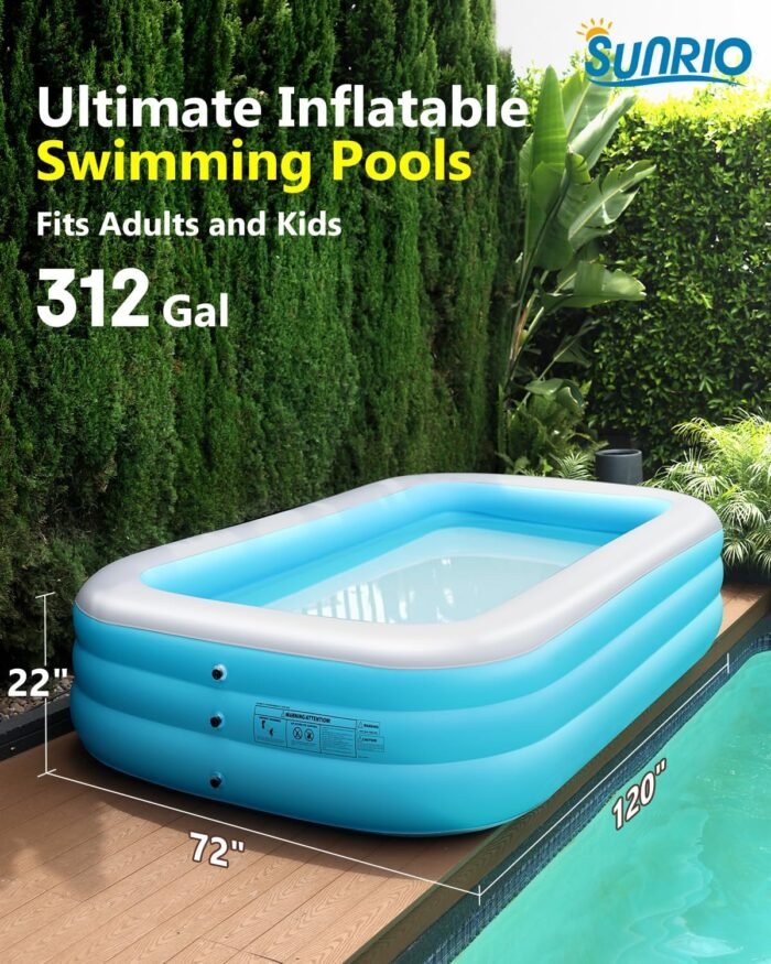 2025 Upgrade Inflatable Pool for Kids and Adults-120"*72"*22" Full-Sized Inflatable Swimming Pool Leakproof Blow Up Above Ground for Backyard Outdoor Garden Summer Water Party Blue - Image 6