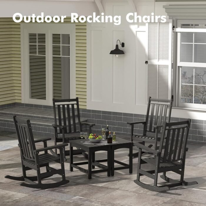 Oversized Outdoor Rocking Chair,All Weather Rocker Chair with More Comfortable Seat Panel for Porch Patio Outside(Black) - Image 9
