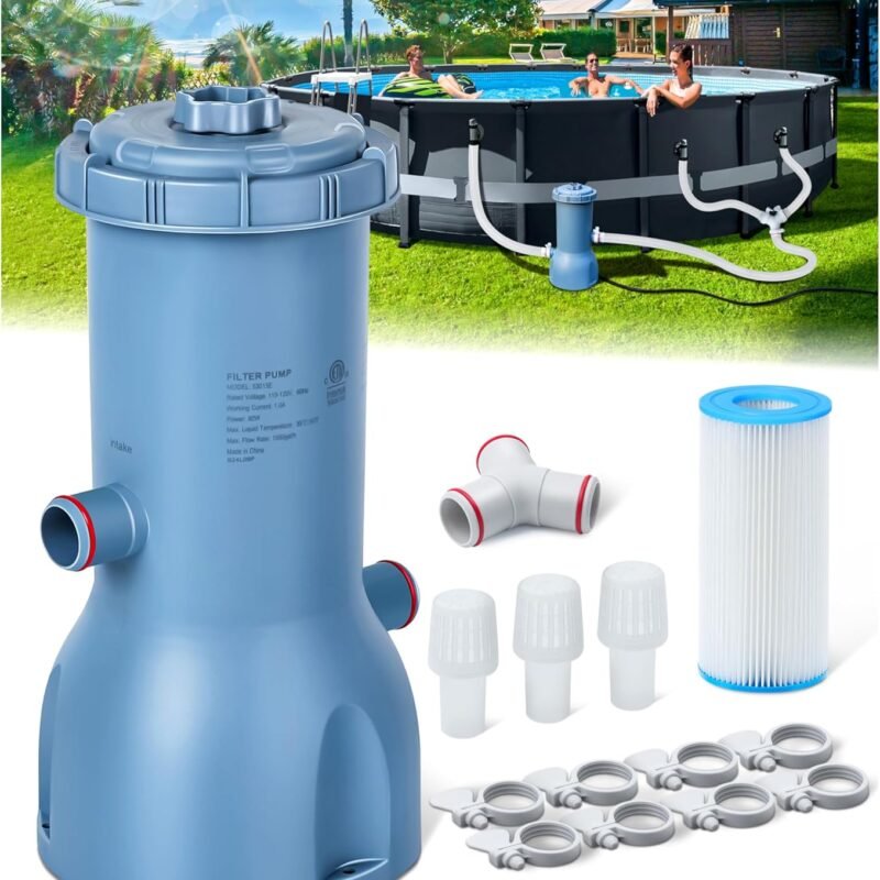 Pro Series 1000 GPH Above Ground Pool Filter Pump, Powerful Pool Cartridge Filter Pump, Water Circulation and Filtration System -Improved Water Clean & Clarity, Pools Pumps Above Ground-Gray