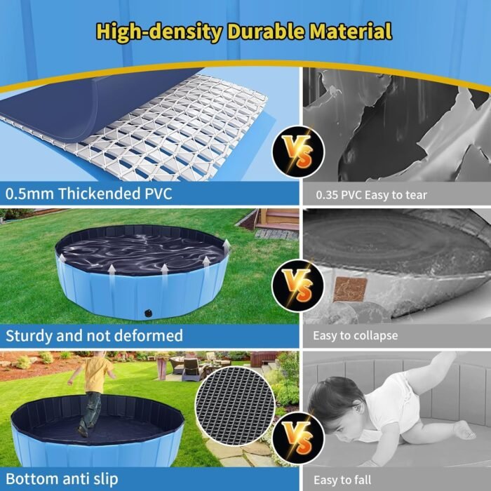 Foldable Dog Pool, 71" x 12" Large Kiddie Pool with Hard Plastic, Non-Slip Dog Bath Tub for Outdoor Backyard, Collapsible Dog Swimming Pool for Kids Dogs Pets (Blue) - Image 2
