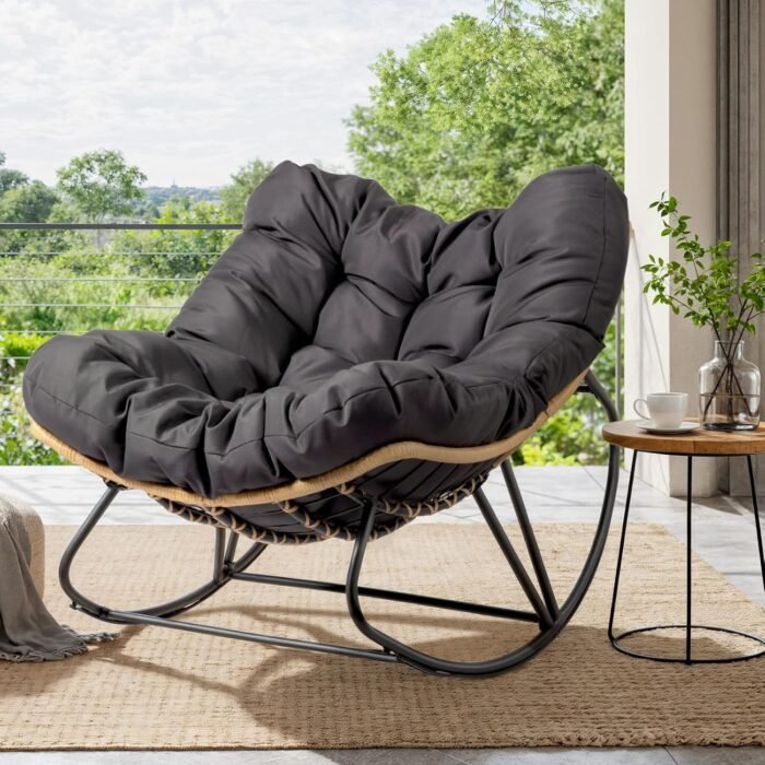 VINGLI Papason Rocking Chair Outdoor, Patio Rocking Chair with Cushion, Comfortable Rocker Weatherproof for Garden, Yard, Outdoor/Indoor, Grey - Image 7