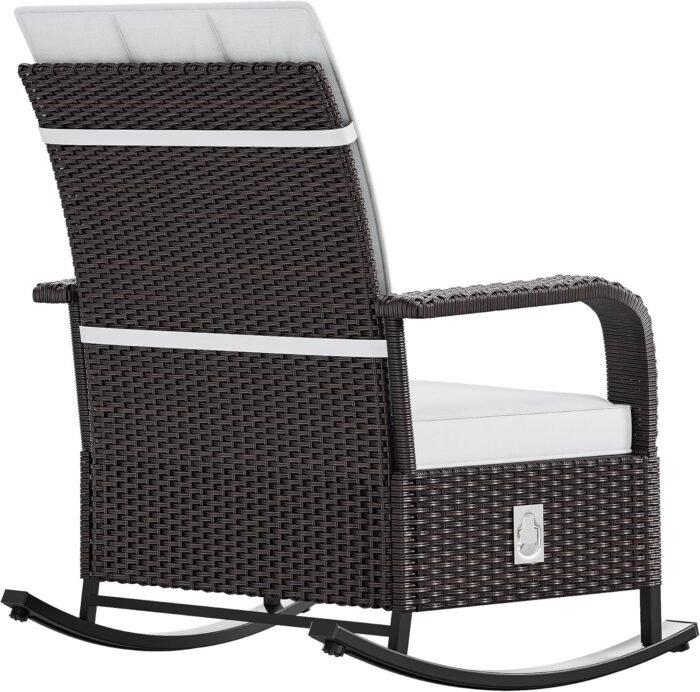 YITAHOME Outdoor Rocking Chair, Wicker Lounge Chair with Adjustment Backrest, PE Rattan Patio Recliner with Adjustable Footrest and Soft Cushions, Ideal for Garden Backyard Porch Patio - Image 8