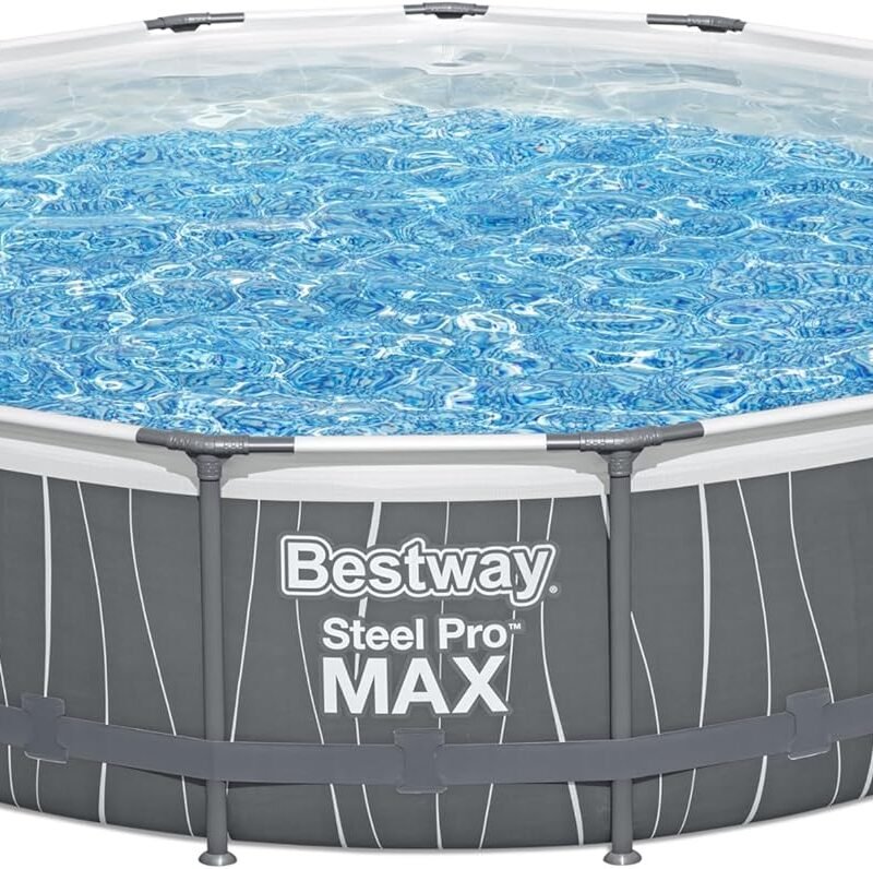 Bestway Steel Pro MAX Above Ground Swimming Pool (15' x 42") | Round Outdoor Backyard Family Pool with Color-Changing Pool Liner | Features 7-Color LED Lights