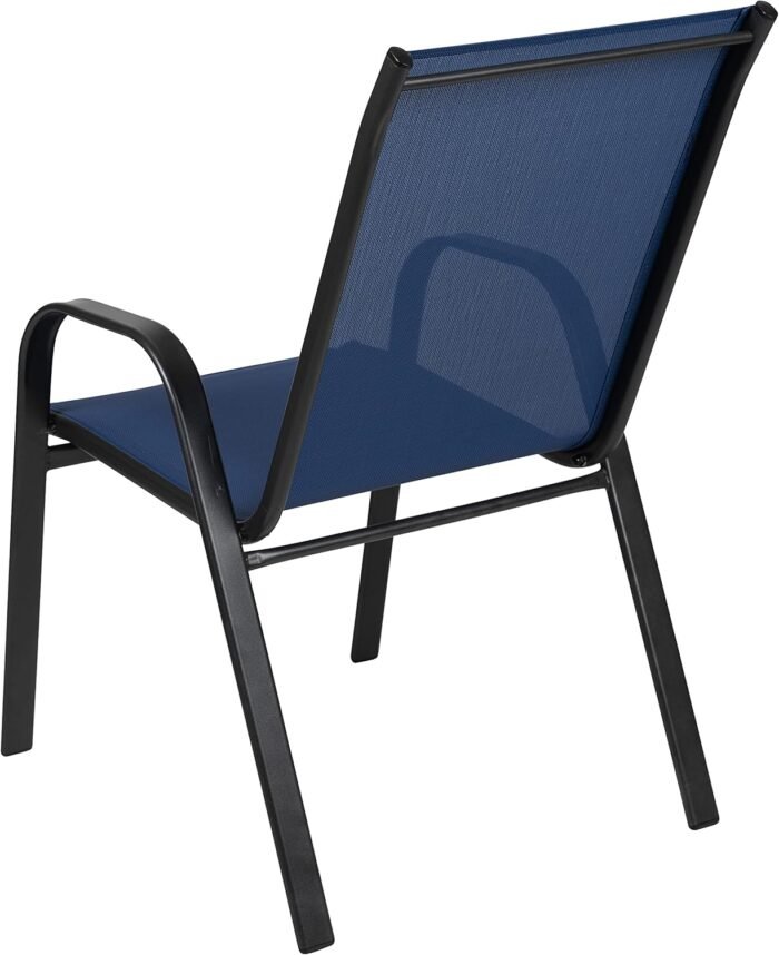 Flash Furniture Brazos Series Outdoor Stackable Patio Chairs with Flex Comfort Material, Stacking Outdoor Modern Sling Patio Chairs, Set of 4, Navy - Image 6