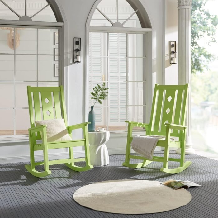 Oversized Rocking Chair, Outdoor Rocking Chair for Adults, All Weather Resistant Porch Rocker for Lawn Garden, 350lbs Weight Capacity - Image 2