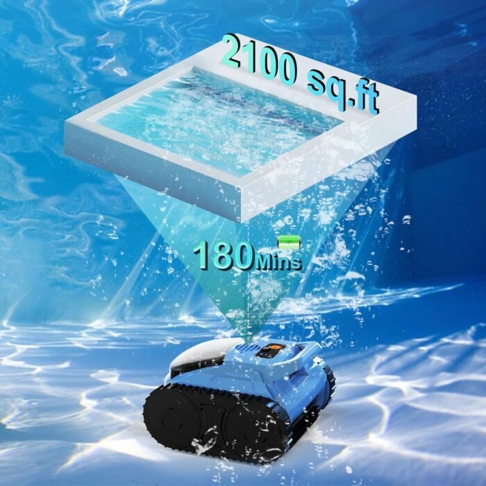 (2025 Upgrade) Pool Vacuum for Inground Pools, Robotic Pool Cleaner, Wall Climbing Pool Cleaner, Cleans Pool Floors, Drain & Walls & Waterline, Cleaning Up to 2100 Sq.ft, 180 Min - Image 4