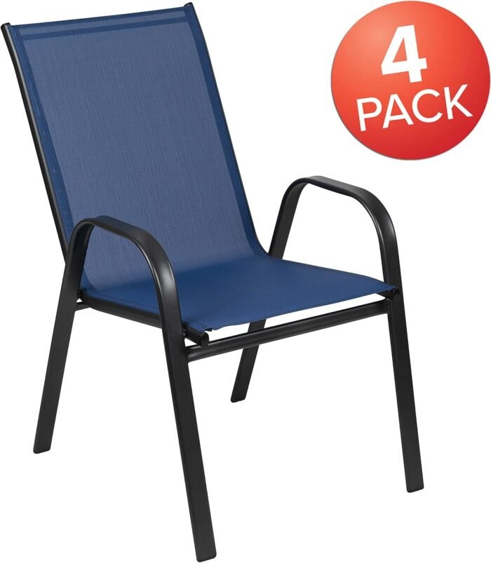 Flash Furniture Brazos Series Outdoor Stackable Patio Chairs with Flex Comfort Material, Stacking Outdoor Modern Sling Patio Chairs, Set of 4, Navy - Image 4