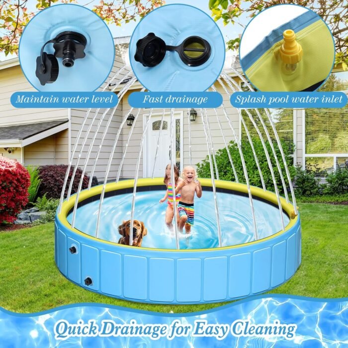 106 Foldable Kiddie Pool, Sprinkler Pool for Kids, Non Slip Heavy Duty Dogs Splash Pad, Large Hard Plastic Kiddie Bathtubs for Backyard, Portable Pet Swimming Tub for Summer Outdoor - Image 5