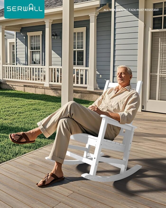 SEWALL Oversized Outdoor Rocking Chair Set of 4, HDPE Rocking Chair for Adults, Patio Rocking Chairs for Porch, White - Image 2