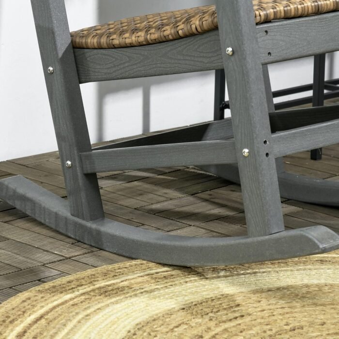 Outsunny Outdoor Rocking Chair, Traditional Wicker Porch Rocker w/Soft Padded Seat, Breathable Backrest, Fade-Resistant Waterproof HDPE Frame with PE Rattan for Indoor & Outdoor, Dark Gray - Image 9