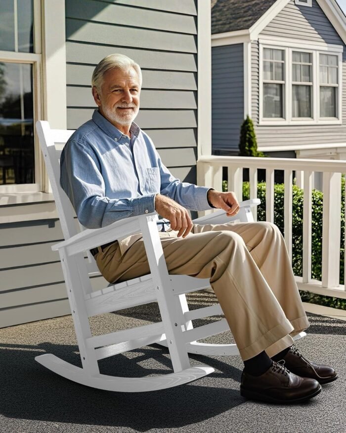 SEWALL Oversized Outdoor Rocking Chair Set of 4, HDPE Rocking Chair for Adults, Patio Rocking Chairs for Porch, White - Image 8