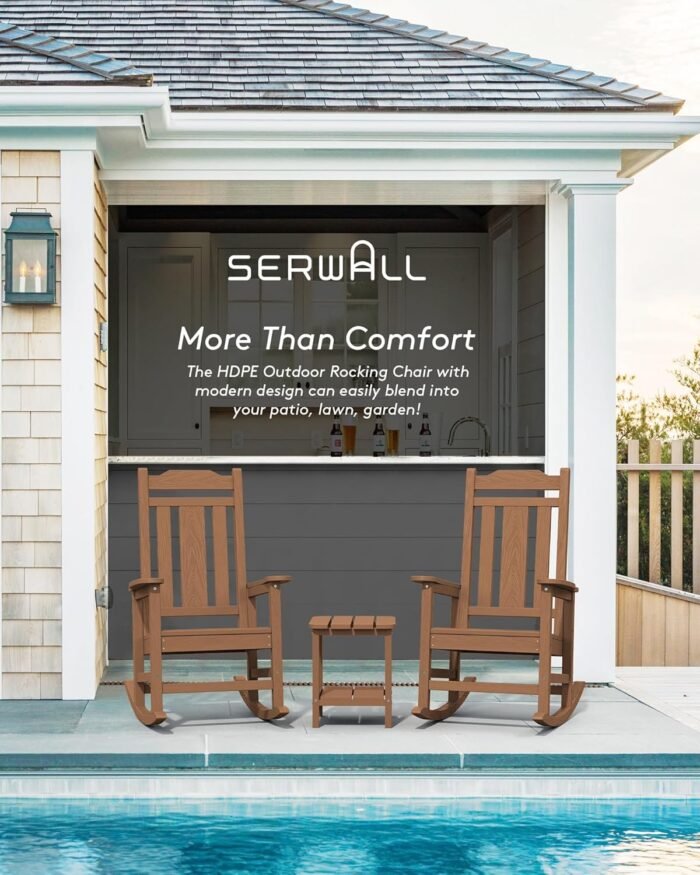 SERWALL HDPE Rocking Chair Set of 2, All Weather Patio Rocking Chair, HDPE Poly Rocking Chair for Adults, Heavy Duty Front Porch Rocker, Brown - Image 8