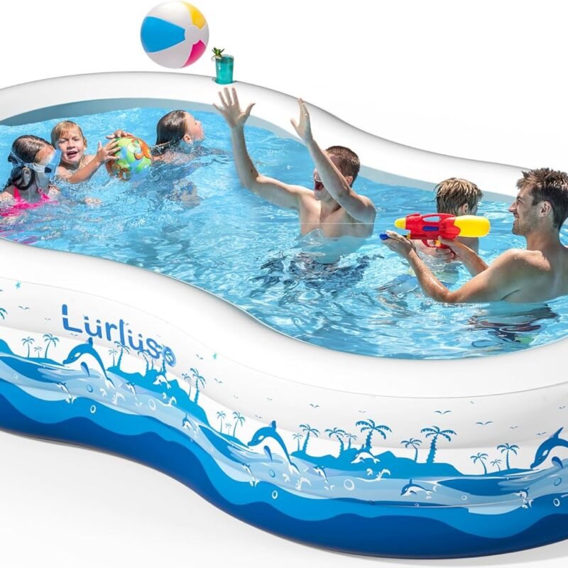Inflatable Pool for Kids and Adults, 130” x 72” x22” Large Swimming Pool with Bench Drink Holder Family Sized Blow Up Pool for Backyard Garden Outdoor
