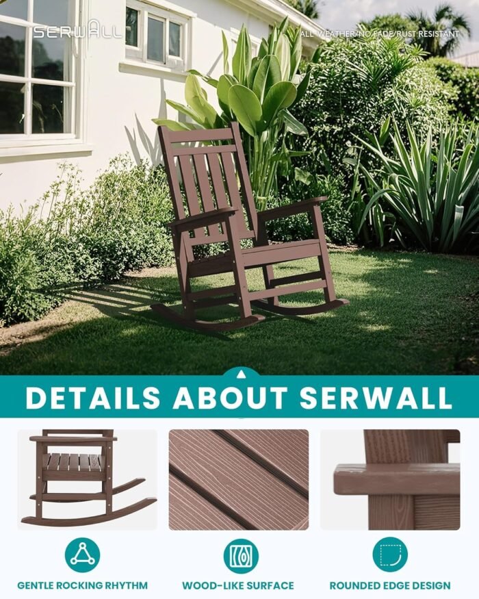 SEWALL Oversized Outdoor Rocking Chair Set of 2, HDPE Rocking Chair for Adults, Patio Rocking Chairs for Porch, Brown - Image 3
