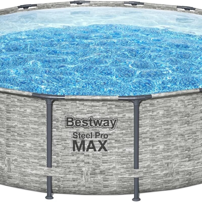 Bestway Steel Pro MAX Above Ground Swimming Pool Set (16' x 48") | Round Outdoor Backyard Family Pool Features Realistic Stone Pool Liner | Includes 1500gal Filter Pump, 48" Ladder and 16' Pool Cover