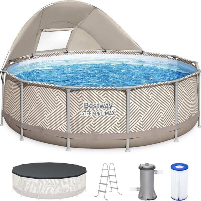 Bestway Steel Pro 13' x 42" Round Above Ground Pool Set with 2,941 Gallon Capacity, DuraPlus Liner, Filter Pump, Canopy, Ladder, and Repair Patch