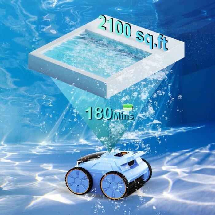 (2025 New) Robotic Pool Vacuum, Robotic Pool Cleaner for Inground Pools, Smart Navigation, Floor/Wall/Waterline Cleaning, 180 Mins Runtime for Pool Up to 2100 Sq.ft - Image 5