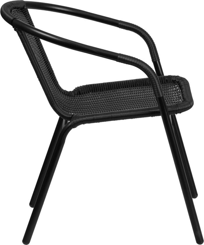 Flash Furniture Lila Modern Rattan Indoor/Outdoor Stackable Dining Chairs, Stacking Rattan Bistro Chairs for Patio or Restaurant, Set of 4, Black - Image 9