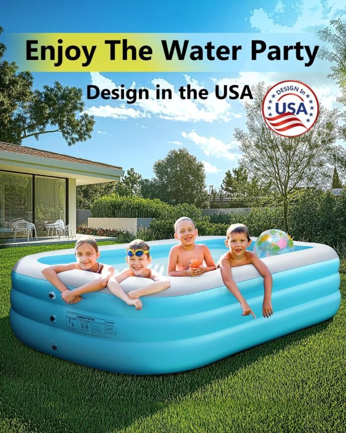 2025 Upgrade Inflatable Pool for Kids and Adults-120"*72"*22" Full-Sized Inflatable Swimming Pool Leakproof Blow Up Above Ground for Backyard Outdoor Garden Summer Water Party Blue - Image 4