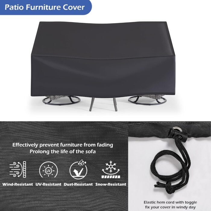 Patio Furniture Sets, 3 Pieces Wicker Outdoor Furniture - 360 Degree Swivel Rocking Chairs and Rattan Side Table for Garden,Porch,Backyard (Grey Wicker/Blue Cushion, 3PCS - Swivel Chairs) - Image 7
