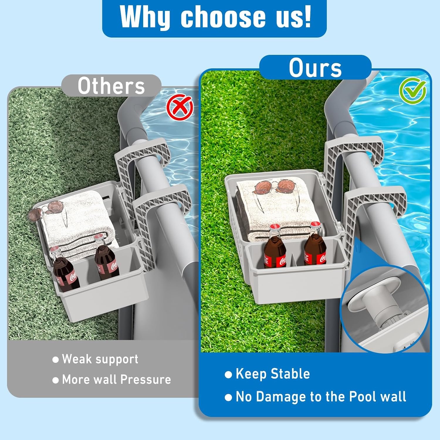 【2025 Upgrade】 2 Sets Poolside Storage Basket with Cup Holders, Above Ground Pool Accessories, Swimming Pool Storage Basket 3-in-1 Functionality, Fits 3 Inch or Less Top Rail ( Beige, 2Pcs ) - Image 8