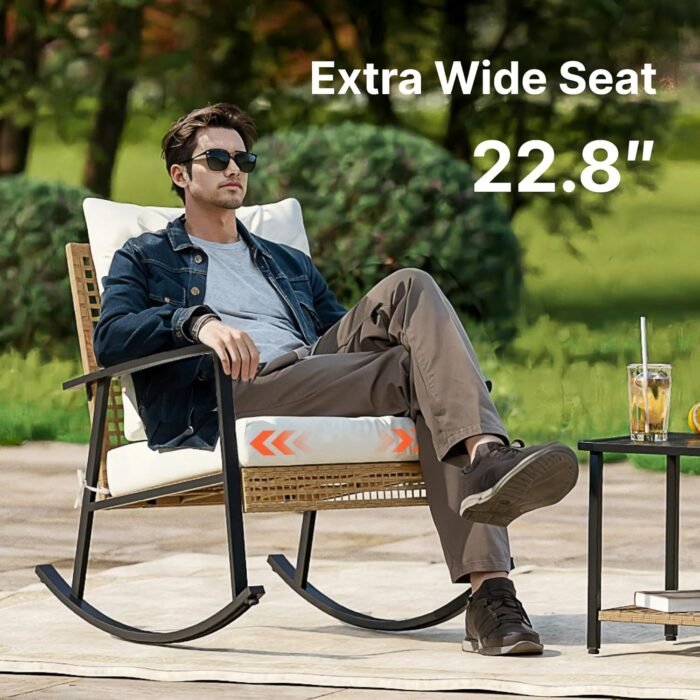 SUNCOZE 3 Piece Patio Furniture Set, Outdoor Rocking Chairs Set of 2 with Coffee Table, Patio Bistro Set Patio Rocking Chair Oversize Rattan Conversation Sets for Garden, Balcony, Backyard - Image 6