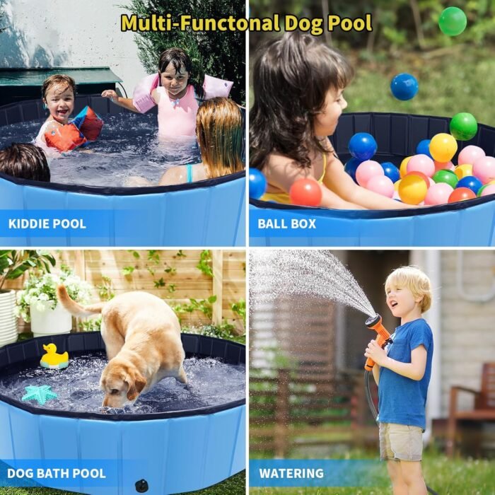 Foldable Dog Pool, 71" x 12" Large Kiddie Pool with Hard Plastic, Non-Slip Dog Bath Tub for Outdoor Backyard, Collapsible Dog Swimming Pool for Kids Dogs Pets (Blue) - Image 3