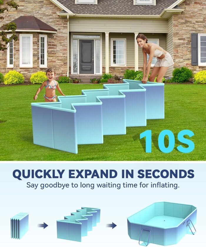 HeySplash Foldable Pool, Non Inflatable Pools for Kids and Adults, Outdoor Pool with Metal Bracket, Foldable Dog Pool Swimming Pool, Kids Pools for Backyard Outdoor Garden - Image 3