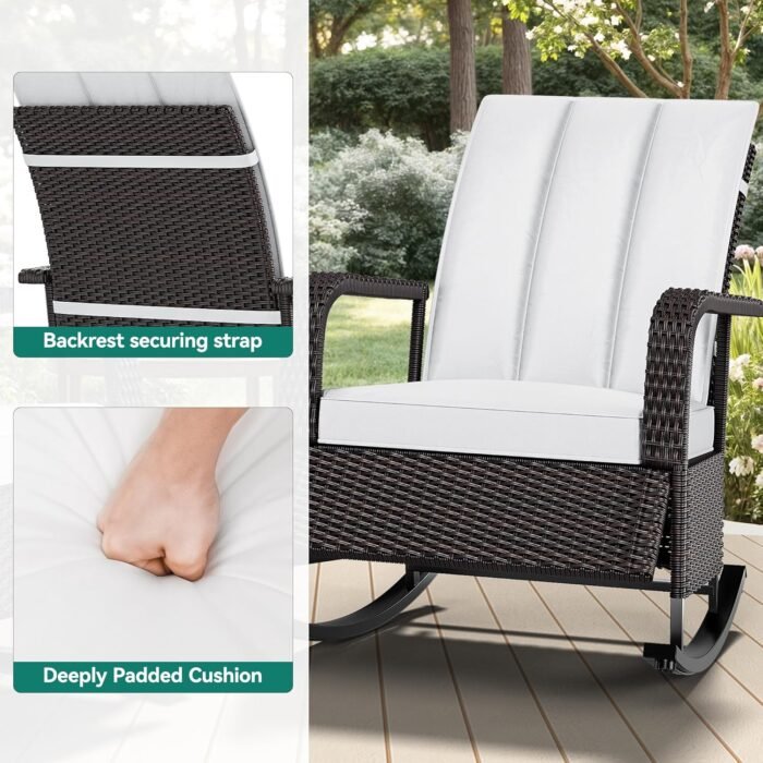 YITAHOME Outdoor Rocking Chair, Wicker Lounge Chair with Adjustment Backrest, PE Rattan Patio Recliner with Adjustable Footrest and Soft Cushions, Ideal for Garden Backyard Porch Patio - Image 7