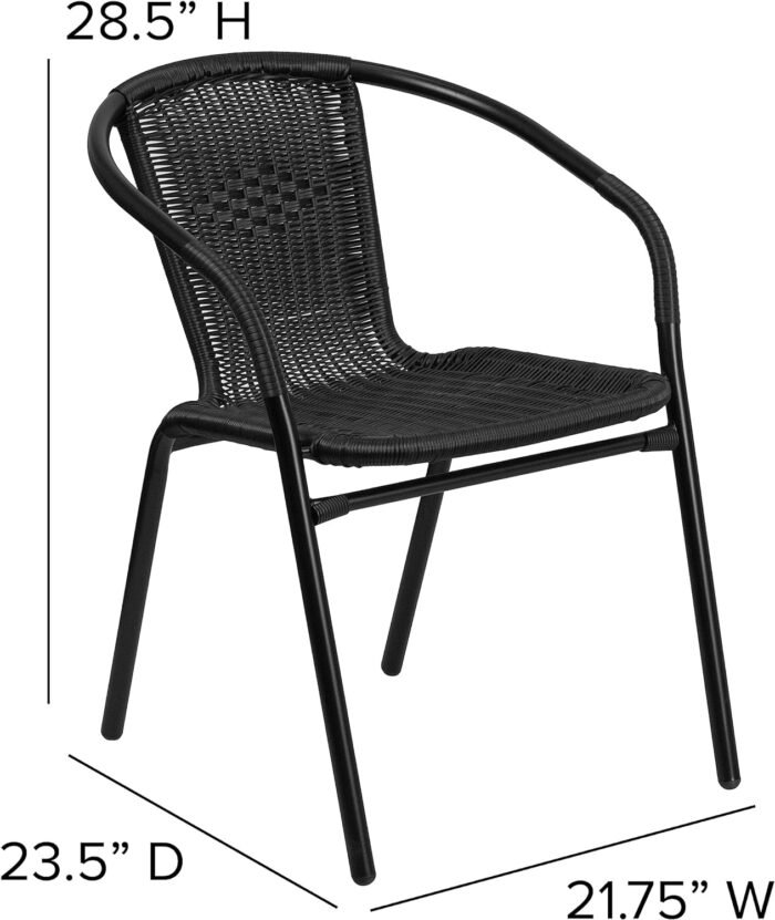 Flash Furniture Lila Modern Rattan Indoor/Outdoor Stackable Dining Chairs, Stacking Rattan Bistro Chairs for Patio or Restaurant, Set of 4, Black - Image 3