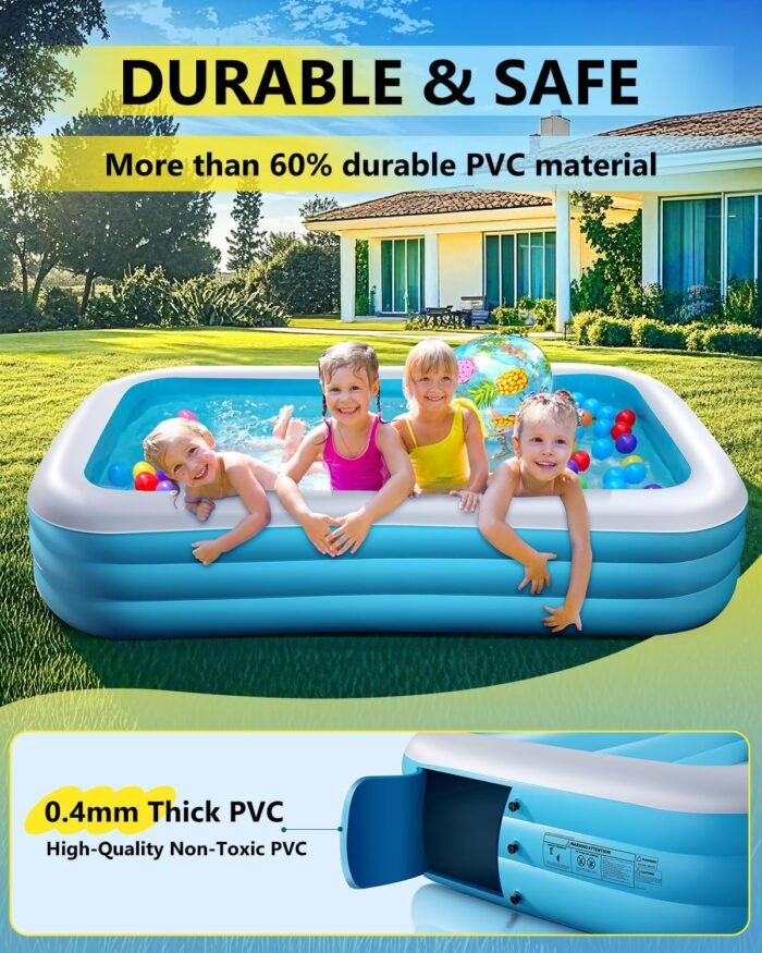 2025 Upgrade Inflatable Pool for Kids and Adults-120"*72"*22" Full-Sized Inflatable Swimming Pool Leakproof Blow Up Above Ground for Backyard Outdoor Garden Summer Water Party Blue - Image 5