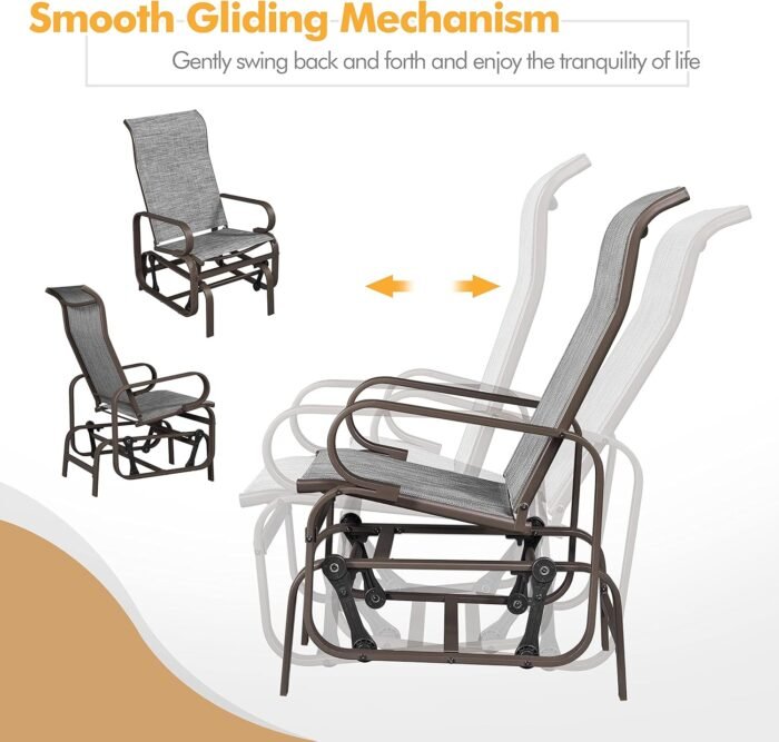 Yaheetech Outdoor Patio Glider, Rocking Lounge Chair with Sling Fabric and Steel Construction for Porch Patio Balcony Set of 2 - Image 5