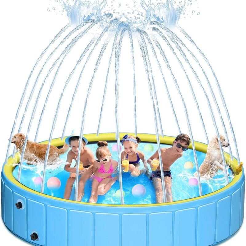 106 Foldable Kiddie Pool, Sprinkler Pool for Kids, Non Slip Heavy Duty Dogs Splash Pad, Large Hard Plastic Kiddie Bathtubs for Backyard, Portable Pet Swimming Tub for Summer Outdoor