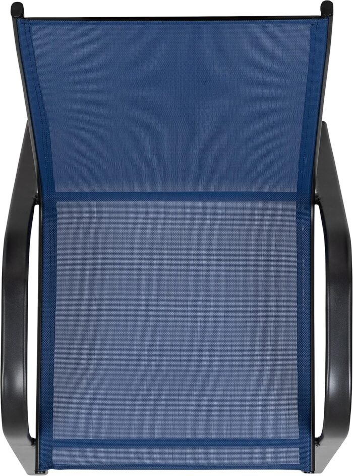 Flash Furniture Brazos Series Outdoor Stackable Patio Chairs with Flex Comfort Material, Stacking Outdoor Modern Sling Patio Chairs, Set of 4, Navy - Image 9