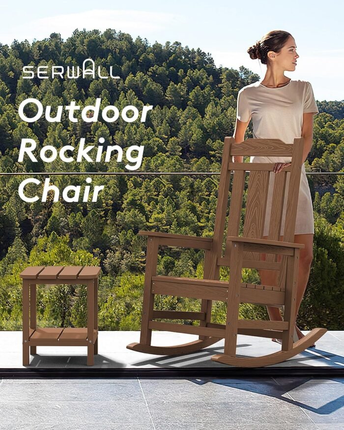 SERWALL HDPE Rocking Chair Set of 2, All Weather Patio Rocking Chair, HDPE Poly Rocking Chair for Adults, Heavy Duty Front Porch Rocker, Brown - Image 7