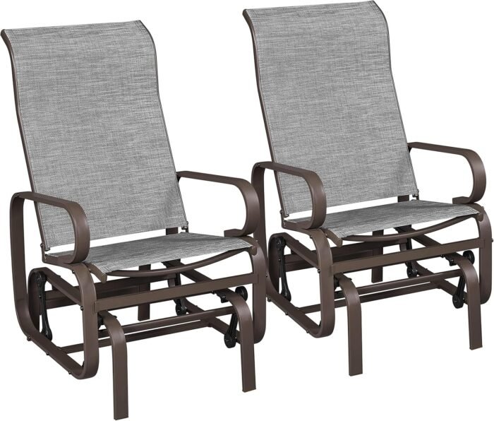 Yaheetech Outdoor Patio Glider, Rocking Lounge Chair with Sling Fabric and Steel Construction for Porch Patio Balcony Set of 2