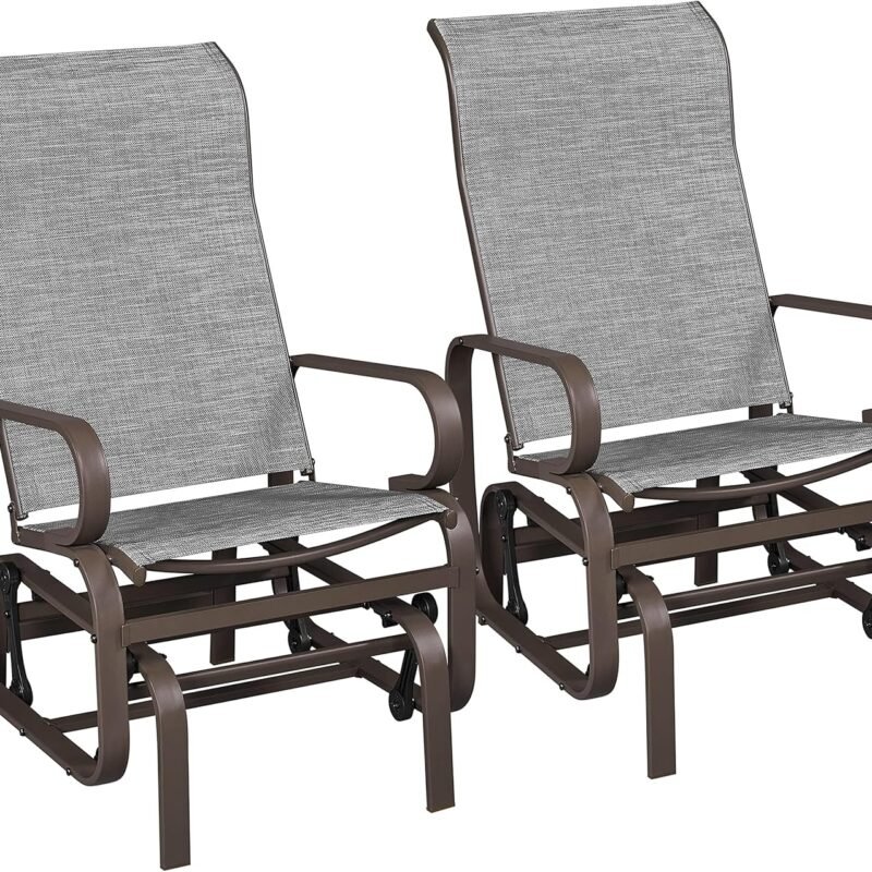 Yaheetech Outdoor Patio Glider, Rocking Lounge Chair with Sling Fabric and Steel Construction for Porch Patio Balcony Set of 2