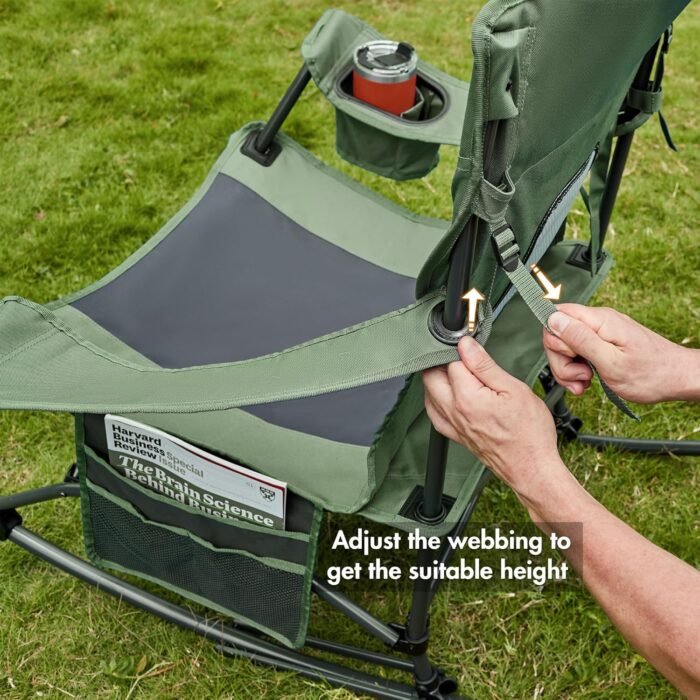 PORTAL Folding Camping Rocking Chair Portable Outdoor Rocker High Back Cup Holder Side Pocket Carry Bag Included, Support 300 lbs - Image 5