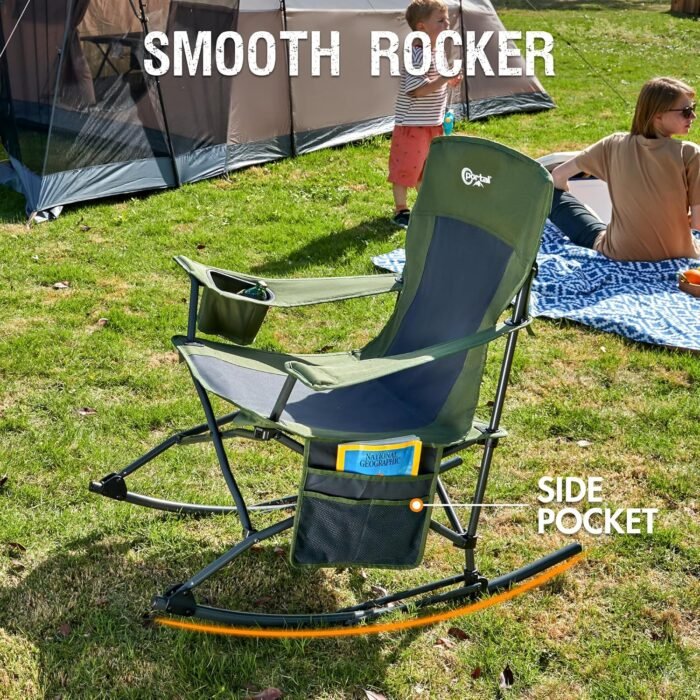 PORTAL Folding Camping Rocking Chair Portable Outdoor Rocker High Back Cup Holder Side Pocket Carry Bag Included, Support 300 lbs - Image 4