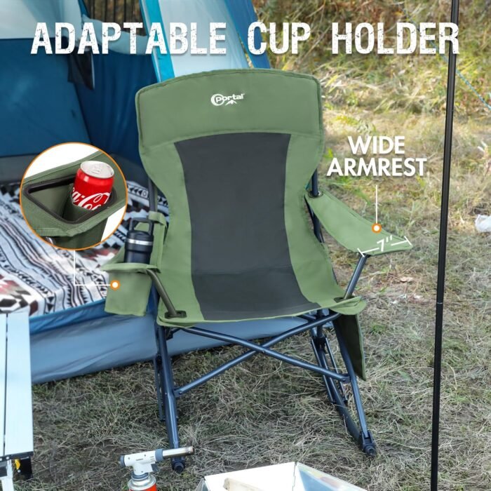 PORTAL Folding Camping Rocking Chair Portable Outdoor Rocker High Back Cup Holder Side Pocket Carry Bag Included, Support 300 lbs - Image 6
