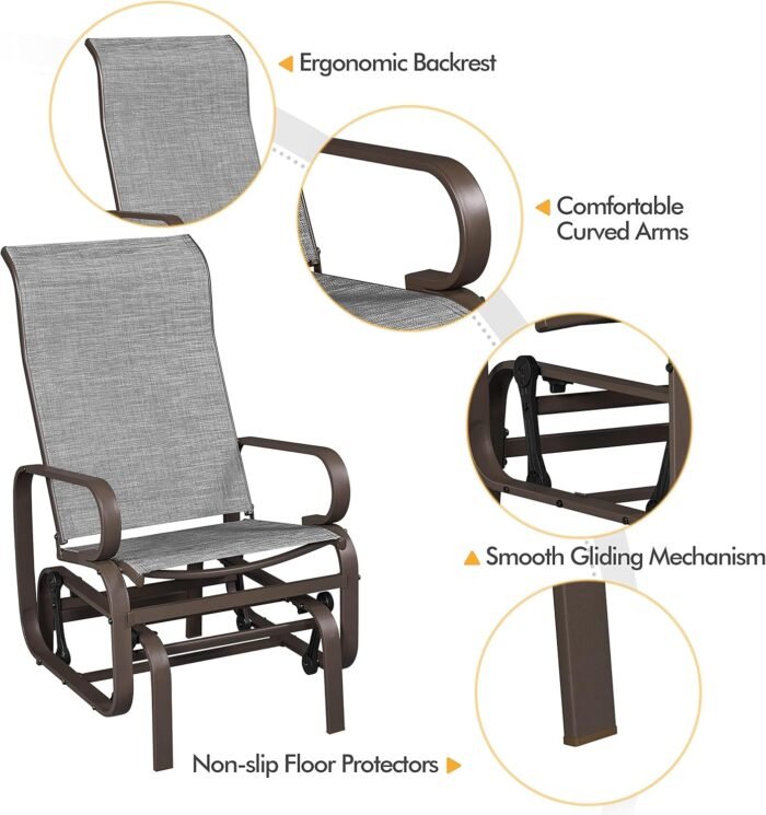 Yaheetech Outdoor Patio Glider, Rocking Lounge Chair with Sling Fabric and Steel Construction for Porch Patio Balcony Set of 2 - Image 4